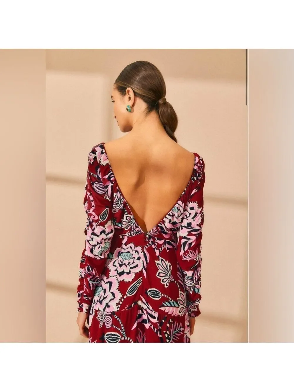 Farm Rio Burgundy Pineapple Inspiration V Neck Maxi Dress